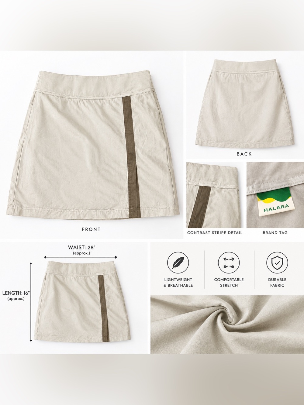 HALARA Beige athletic Skirt with Vertical Contrast Stripe green full under short